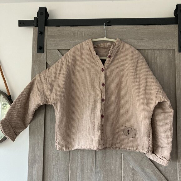 100% Linen Padded (quilted) Top, OS, light khaki color - Picture 14 of 15